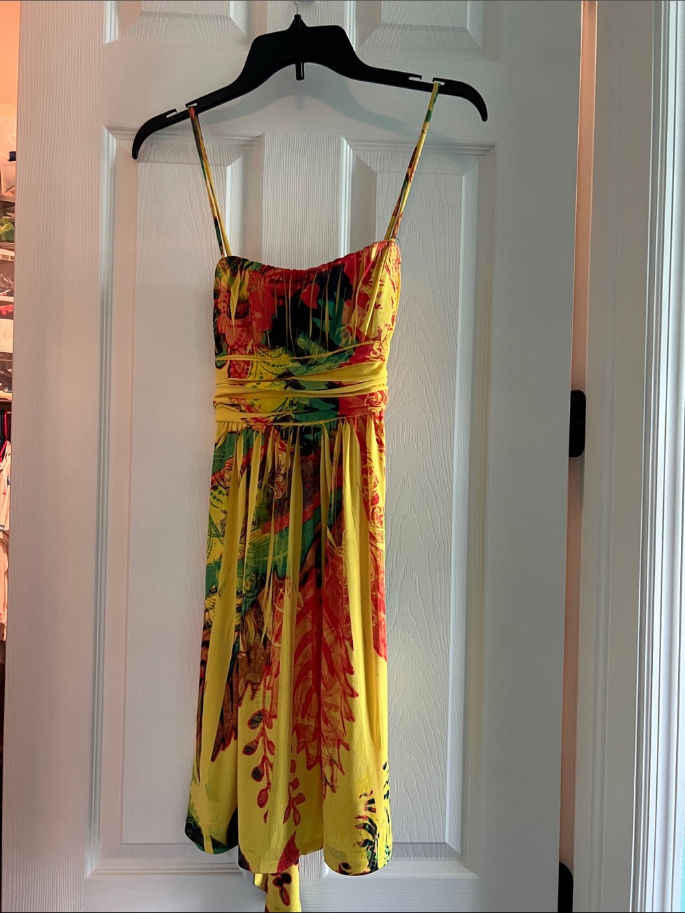 City Studio Yellow Tropical Print Spaghetti-Strap Mini Dress
